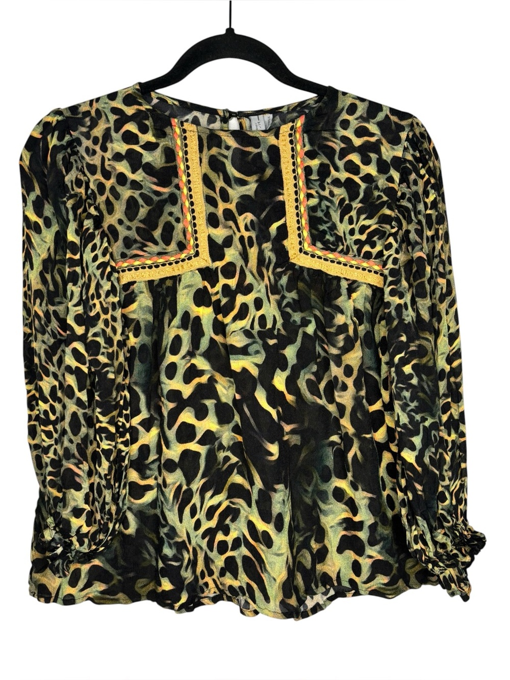 Anthropologie Blank London Joelle Leopard Viscose Baby Doll Peasant Blouse XS